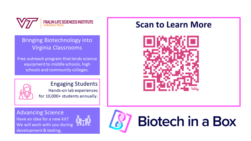 Biotech in a Box postcard with information and QR Code
