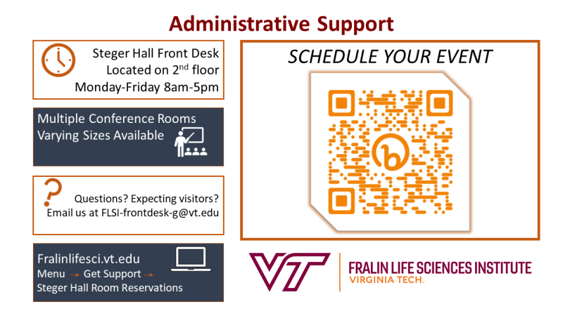 Postcard with information and QR code for administrative support.