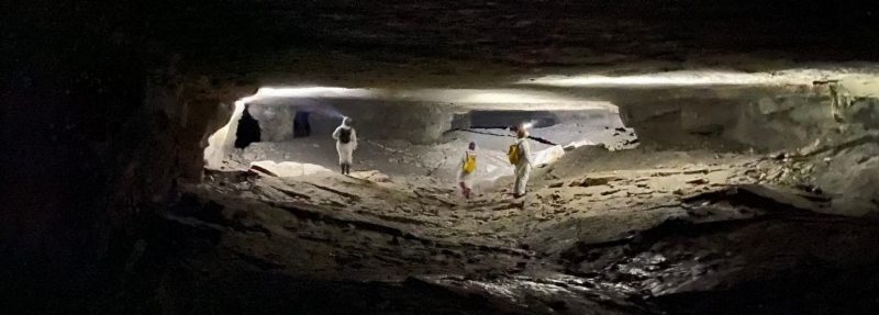 Researchers in the Disease Ecology and Conservation Lab at Virginia Tech explore caves as part of their bat research.