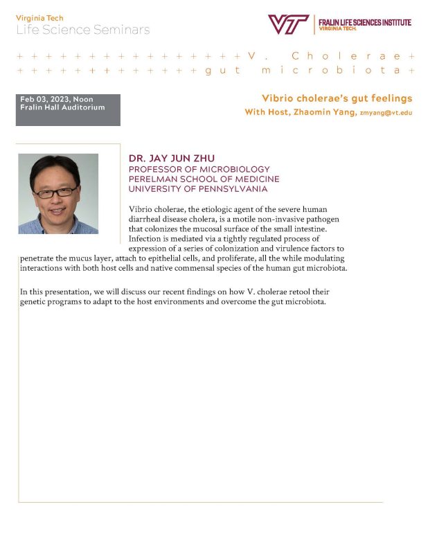 Overview of Jay Jun Zhu's talk on vibrio cholerae's gut feelings