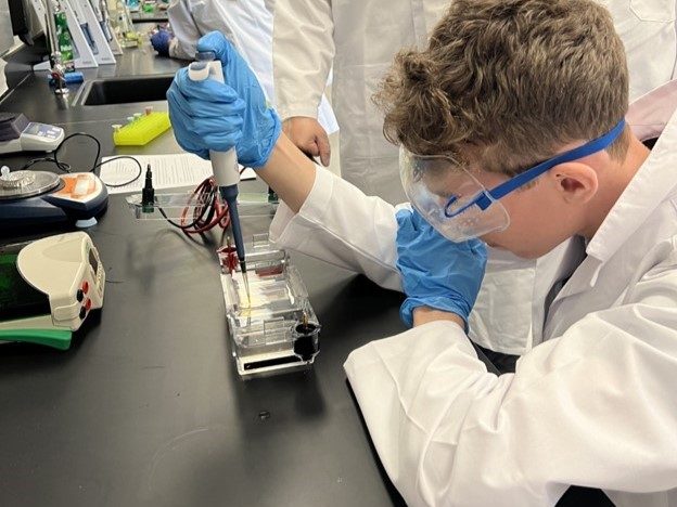 Student working with one of the Biotech in a Box kits.
