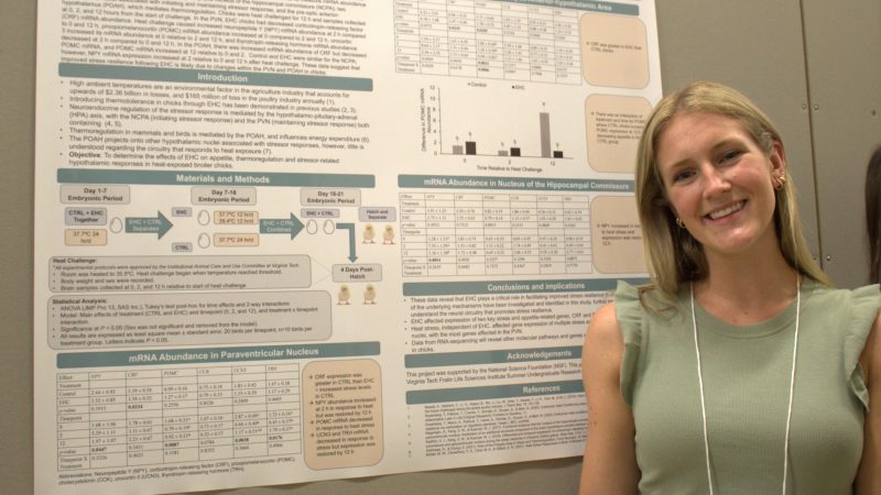 Reagan Vaugh, a SURF student, with her poster at the research synposium.